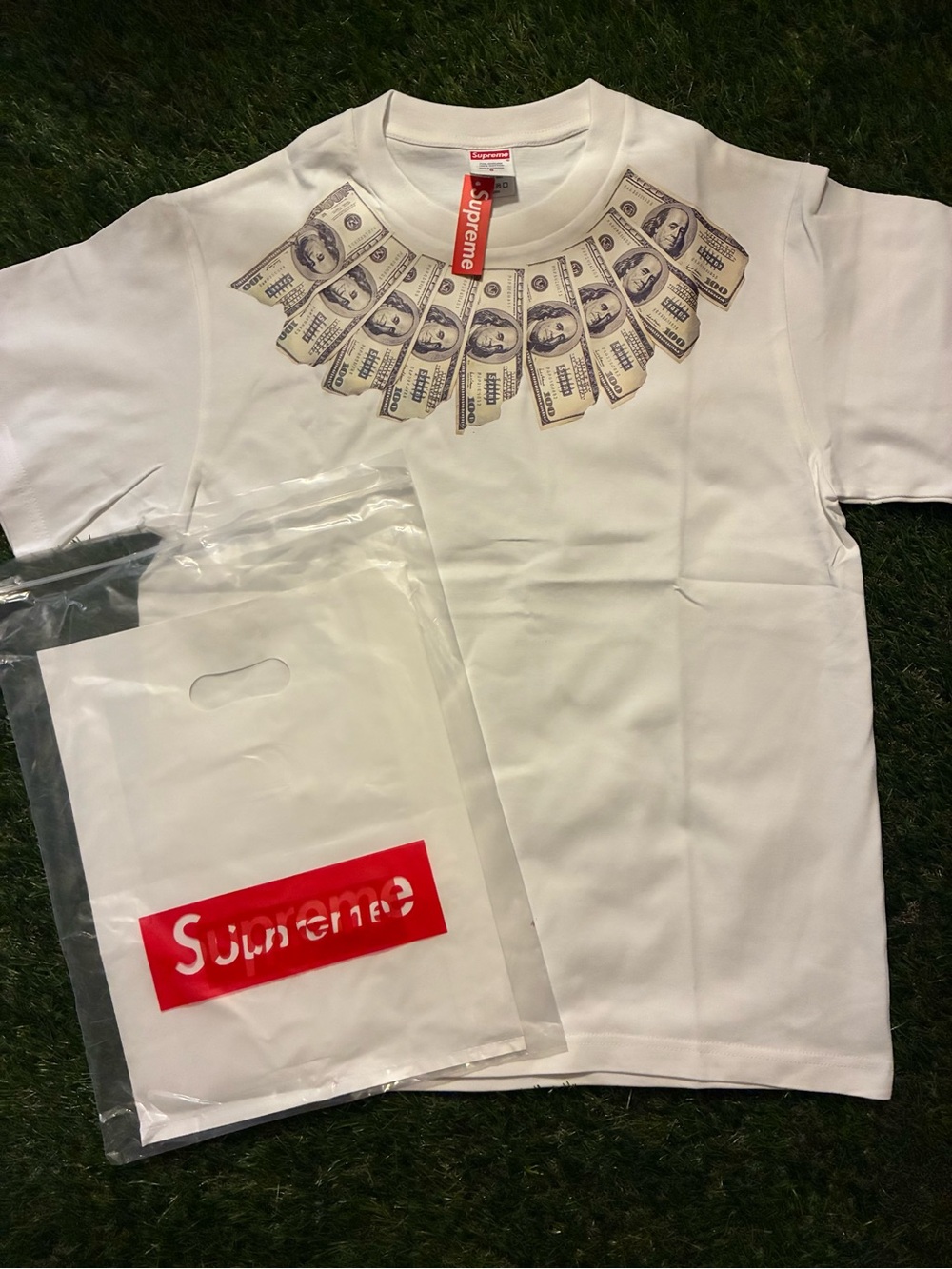 Supreme White Money Collar Graphic Tee